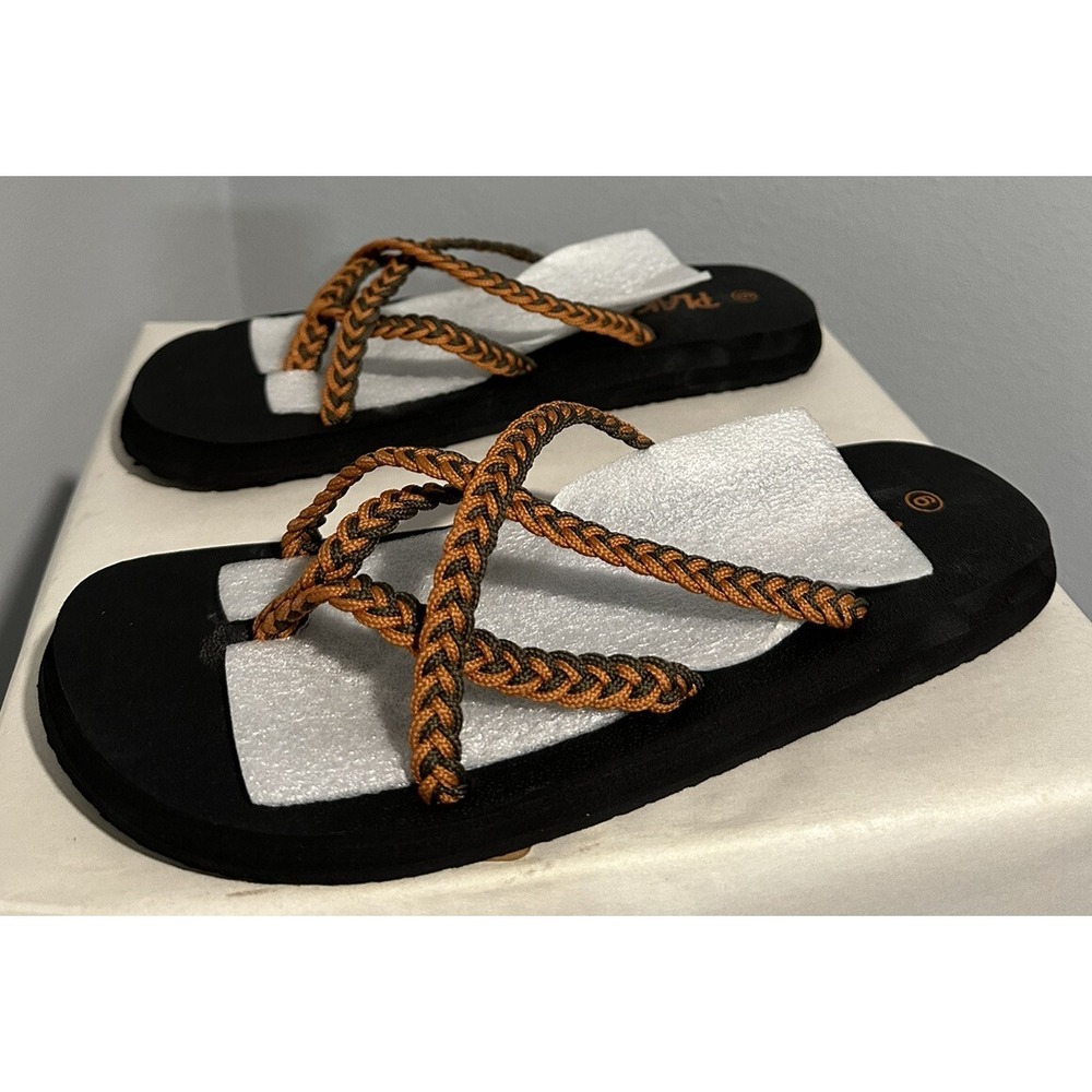 Plaka Splash Women's Flip Flops Sandals Orange Black Brand New Size 9